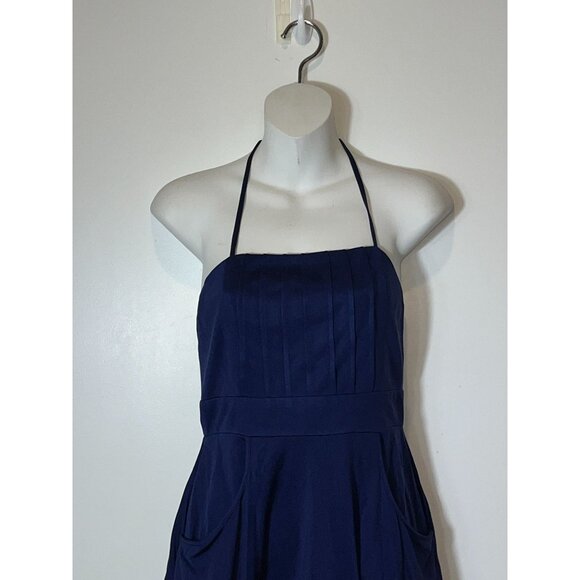 Alice + Olivia Silk Blue Halter Strap Pleated Bodice Asymmetric Mini Dress Small - Picture 2 of 8